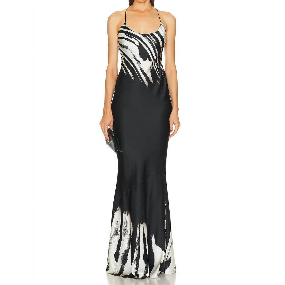 NEW RETROFETE cami silk maxi dress in zebra ink ombre